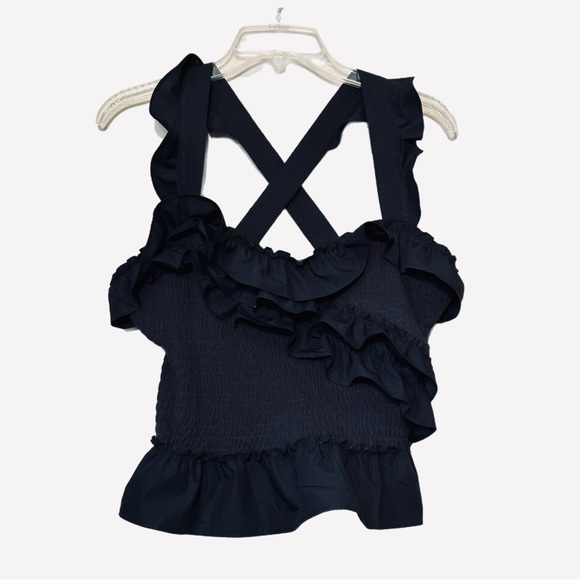 Anthropologie Maeve Smocked Ruffle Tank Black Size M - Picture 3 of 9